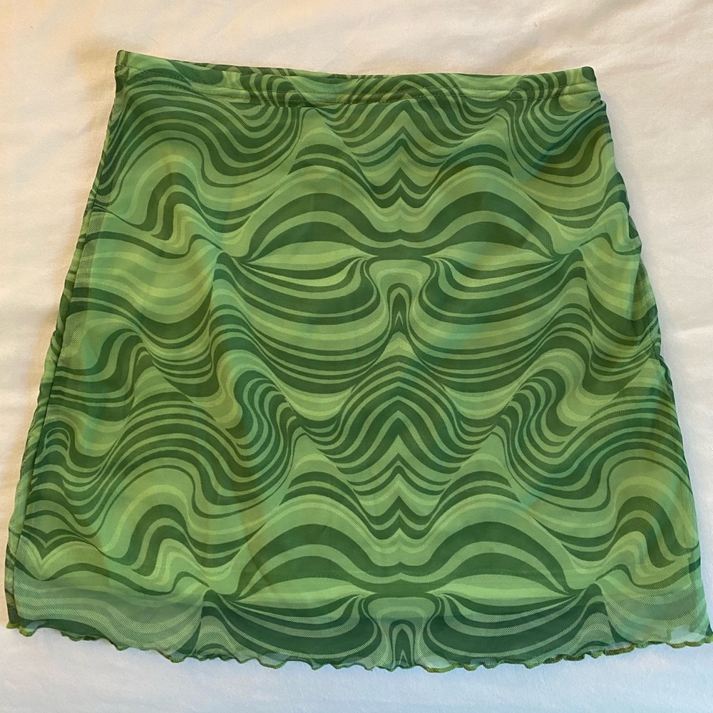 Y2K Green Patterned Mini Skirt